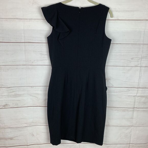 Calvin Klein Dress Black 8 Medium Ruffle Bodycon Formal Classic Zipper Career - Picture 5 of 16